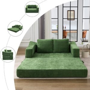 Modern Minimalist Sofa, Folding Sofa Bed, Convertible Sofa Floor Sofa Bed Lazy Sofa, Removable Back, Suitable for Living Room Bedroom Apartment Small Space (Green)