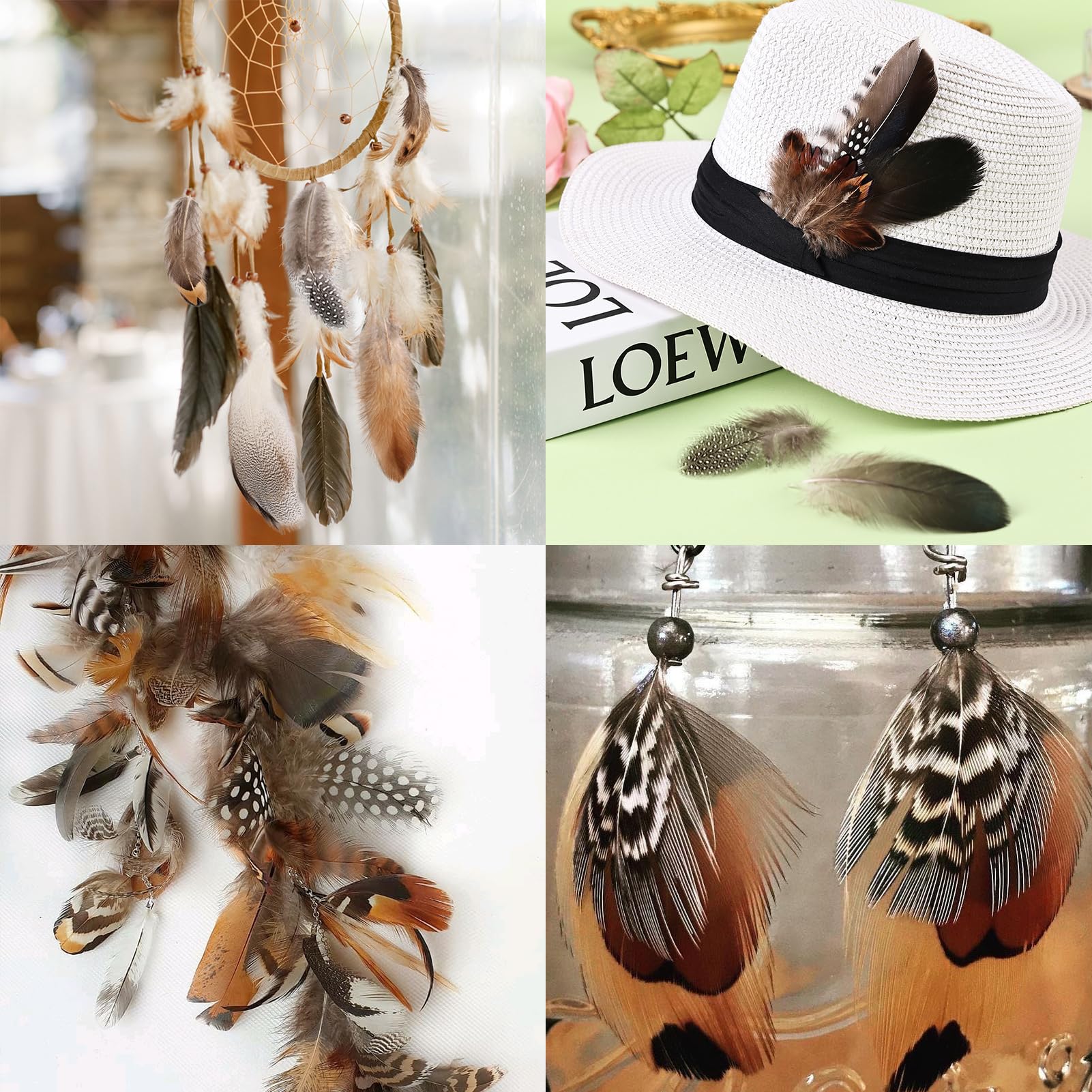 FeelfunFeather 300 pcs Small Feathers - 10 Style Mixed Spotted Decorative Natual Pheasant Feather for DIY Crafts Clothing Jewelry Hair Decoration