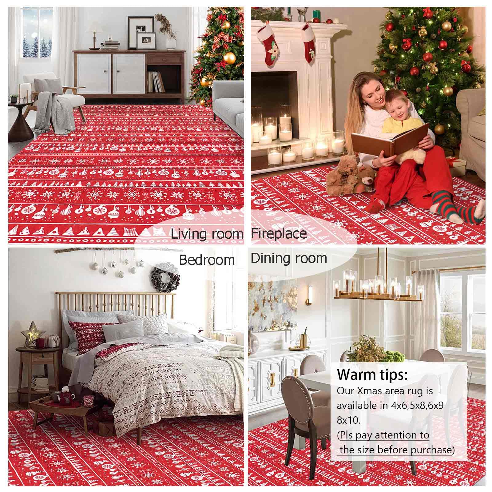 famibay Christmas Area Rug, 8x10 Area Rugs Washable Christmas Rugs for Living Room Large Room Rugs for Under Table, Winter Christmas Carpet Area Rugs for Living Room Bedroom