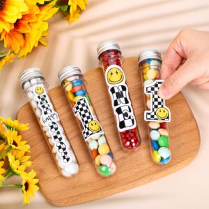 Whaline 30Pcs One Happy Dude Plastic Test Tubes Science Party Test Tubes with Screw Caps Stickers Clear Candy Storage Vials Gumball Candy Container for First Birthday Party Favors