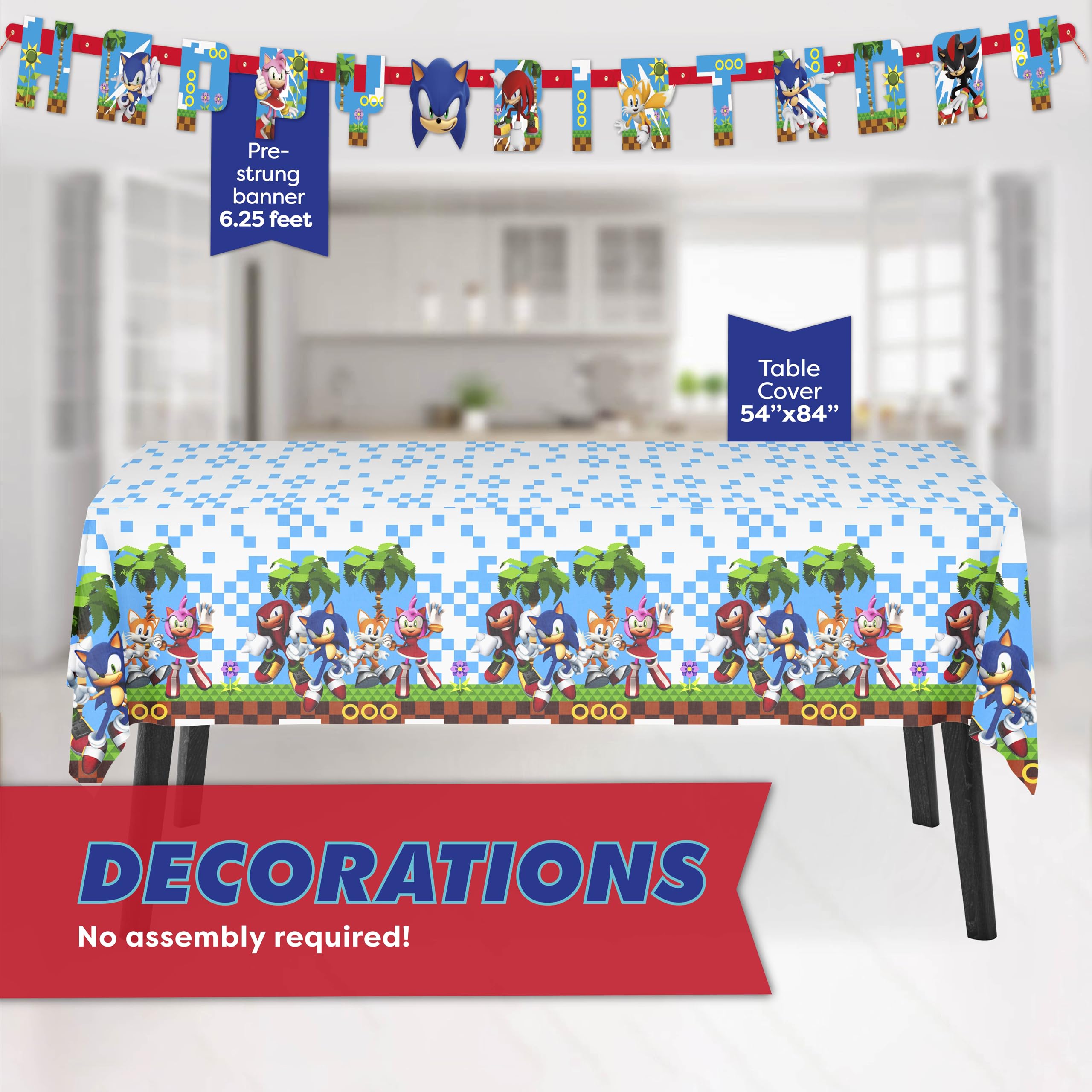 Sonic Birthday Party Decorations, Sonic Tablecloth, Sonic Plates and Napkins for 16 | Sonic Party Decorations | Officially Licensed