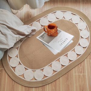 Lazy H Corner Washable Braided Rugs Jute Oval Rug: Quick Drying, Non-Slip & Machine Washable | for Home Decoration and Comfortable Living | Durable, Easy to Clean | Small Oval Bath Rug (Beige, 31x47)