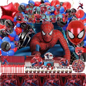 spider birthday decorations, spider party decorations includes spider balloons arch garland kit banner tableware set backdrop tablecloth spider stickers for birthday baby shower supplies