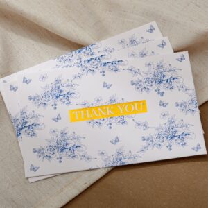 Crisky French Blue Floral Toile de Jouy Thank you cards Gold Foil Greeting Notes Bulk with Envelopes (50 Pack) for Birthday, Baby Shower, Bridal Shower, Wedding, Graduation