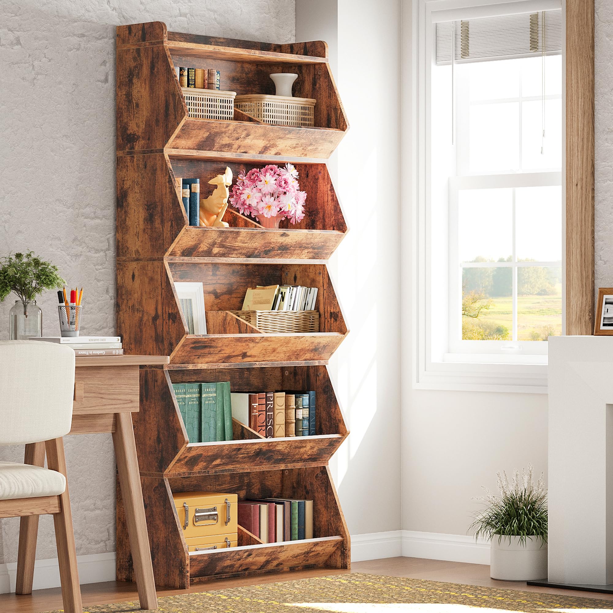 IRONCK Bookcase and Bookshelf 6 Tiers with Storage Shelves, Bookshelf with Open Display Storage Organizer for Living Room, Home Office