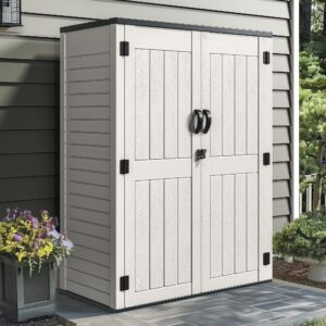 yitahome vertical outdoor storage shed w/o shelf, 59 cu.ft capacity, 5.6 x 2.3 ft lockable resin waterproof tall storage cabinet, for patio furniture, garden tools, and pool accessories (light gray)