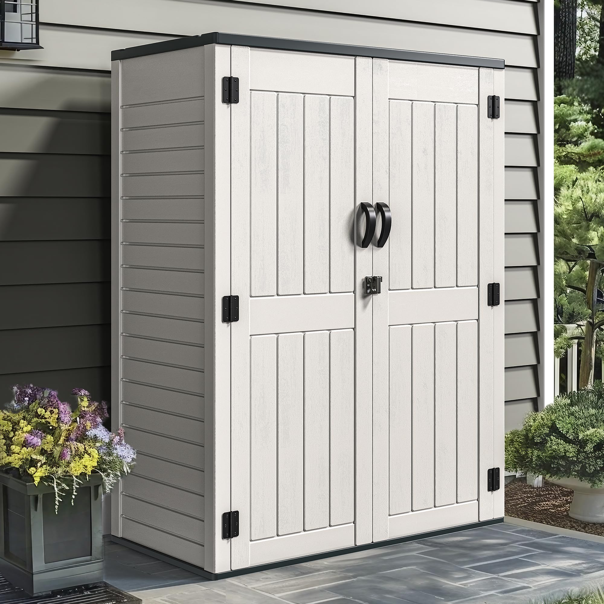 YITAHOME Vertical Outdoor Storage Shed w/o Shelf, 59 Cu.ft Capacity, 5.6 x 2.3 ft Lockable Resin Waterproof Tall Storage Cabinet, for Patio Furniture, Garden Tools, and Pool Accessories (Light Gray)