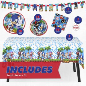 Sonic Birthday Party Decorations, Sonic Tablecloth, Sonic Plates and Napkins for 16 | Sonic Party Decorations | Officially Licensed