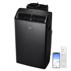 midea duo 14,000 btu(12,000 btu sacc) high efficiency inverter, quiet portable air conditioner, cools up to 550 sq.ft., works with alexa/google assistant, includes remote control&window kit (renewed)