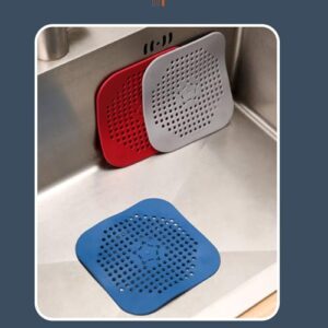 Square Hair Drain Catcher Silicone Hair Stopper with Suction Cup for Shower Filter for Bathroom Bathtub Kitchen (Red)