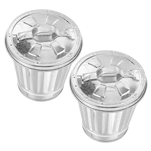 SOESFOUFU 2pcs Tin Bucket with Lid Laundry Hamper with Lid Galvanized Bucket Laundry Basket Galvanized Pot Mini Garbage Tin Garbage Can with Lid Waste Can Desktop Trash Container