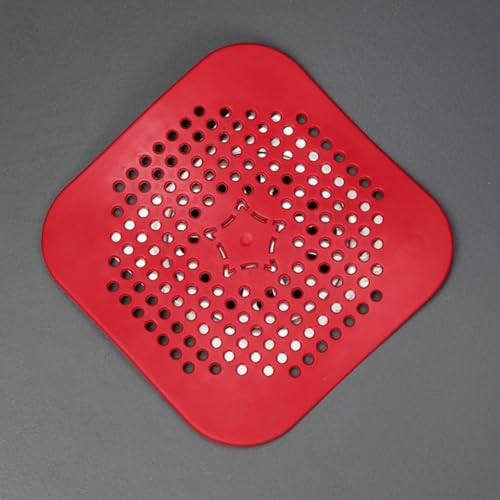 Square Hair Drain Catcher Silicone Hair Stopper with Suction Cup for Shower Filter for Bathroom Bathtub Kitchen (Red)