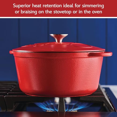 Farberware Disney Bon Voyage Pre-Seasoned Cast Iron Dutch Oven/Casserole Pan with Lid, Suitable for All Stovetops, Including Induction, 4.75 Quart, Red