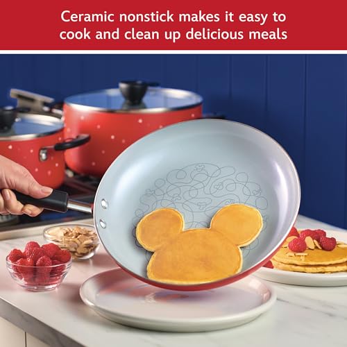 Farberware Disney Bon Voyage Ceramic Nonstick Frying Pan, Dishwasher Safe, Skillet (11 Inch), Red