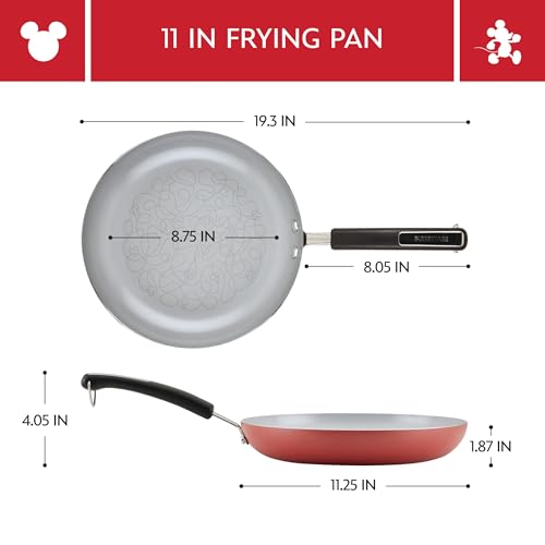 Farberware Disney Bon Voyage Ceramic Nonstick Frying Pan, Dishwasher Safe, Skillet (11 Inch), Red