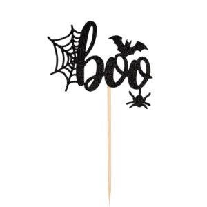 24Pcs Halloween Boo Cupcake Toppers Glitter Spider Web Bat Cupcake Picks for Halloween Theme Baby Shower Kids Boys Girls Birthday Party Cake Decorations Supplies