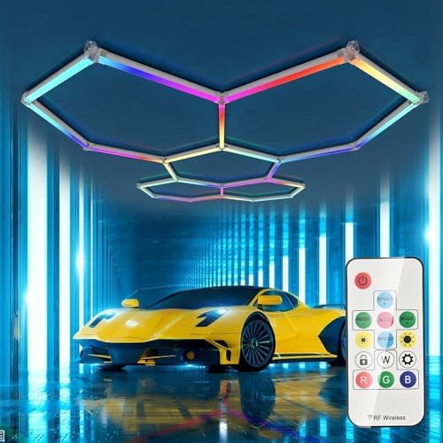 GELTTULU Hexagon LED Lights,25 Pack LED Hexagon Garage Light RGB, LED Garage Lights with Color Changing Bright Lighting Car Detailing LED Shop Light Hexagon for Garage Basement Gym Bar...