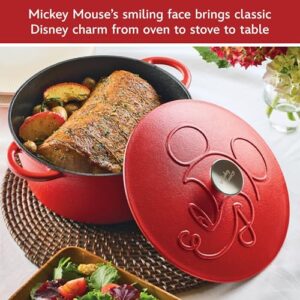 Farberware Disney Bon Voyage Pre-Seasoned Cast Iron Dutch Oven/Casserole Pan with Lid, Suitable for All Stovetops, Including Induction, 4.75 Quart, Red