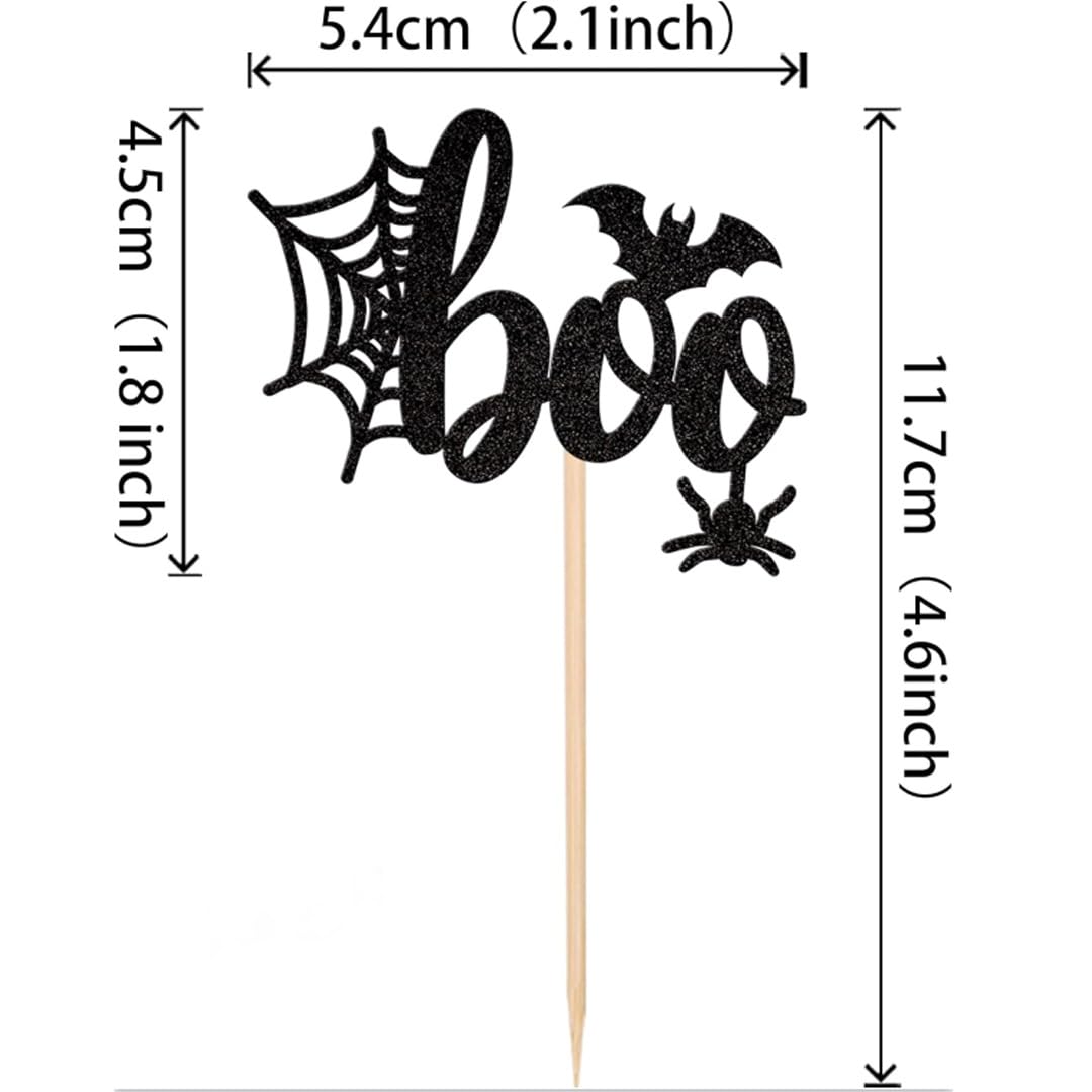 24Pcs Halloween Boo Cupcake Toppers Glitter Spider Web Bat Cupcake Picks for Halloween Theme Baby Shower Kids Boys Girls Birthday Party Cake Decorations Supplies