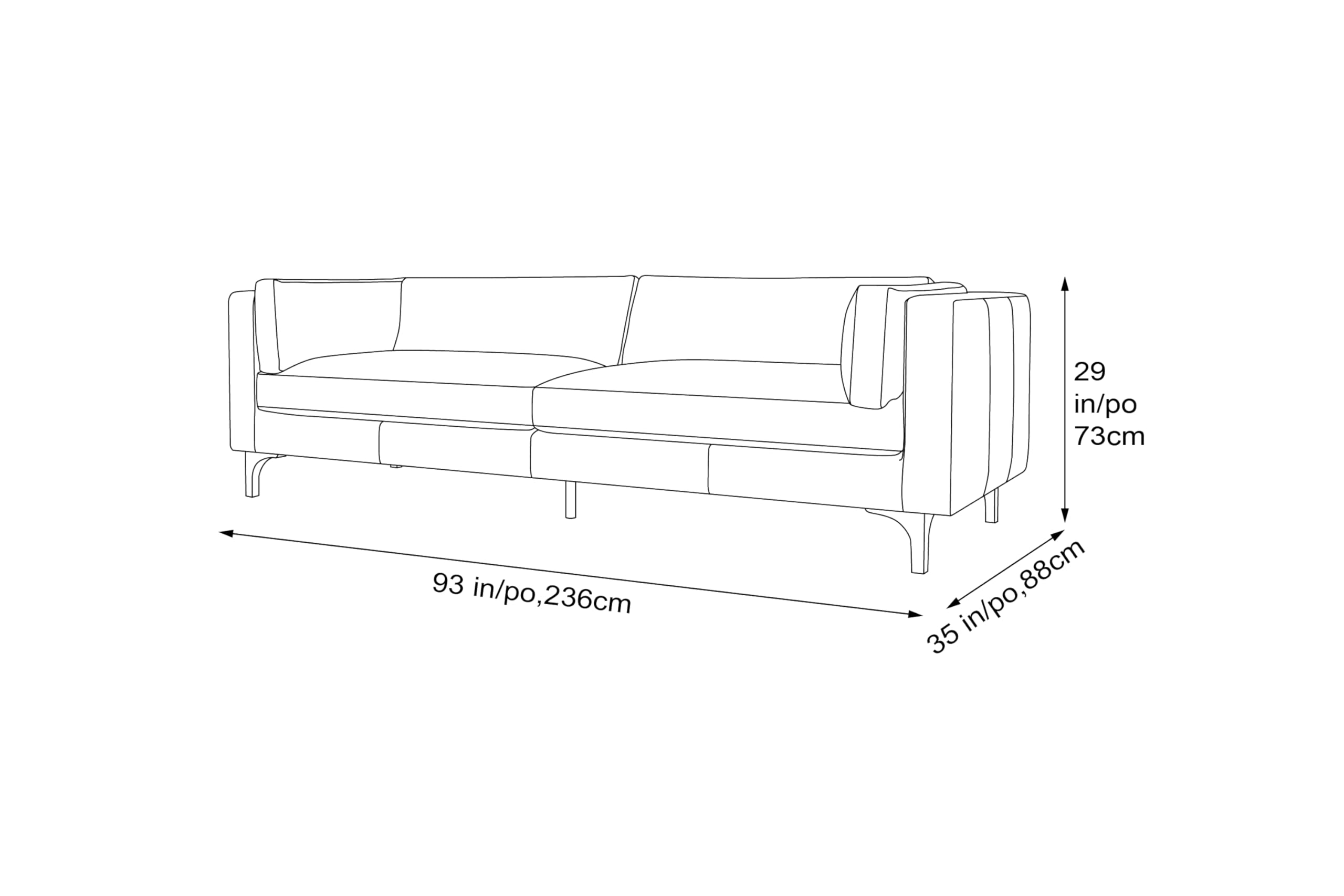 Valencia Mary Leather Couch 93" | Top Grain Nappa 11000 Leather Wide Seat, Solid Wood Frame, Plush Cushioning, Top-Stitched French Seams, Saddle Tan