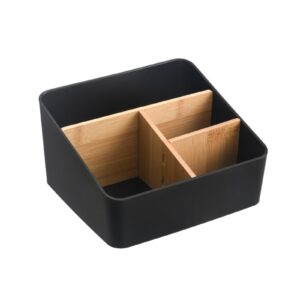 hiorigin bamboo and plastic bathroom countertop organizer, removable divider, vanity storage, l