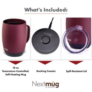 Nextmug Plus - Temperature-Controlled, Self-Heating Coffee Mug (Burgundy - 18 oz.)