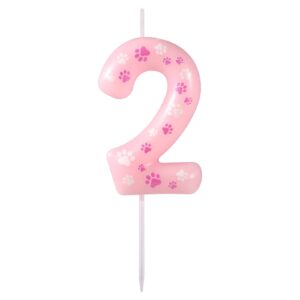 dog paw birthday candle, pink dog paw print themed birthday candle cute numeral birthday cake topper for boy girl pet birthday decoration party supplies (number 2)