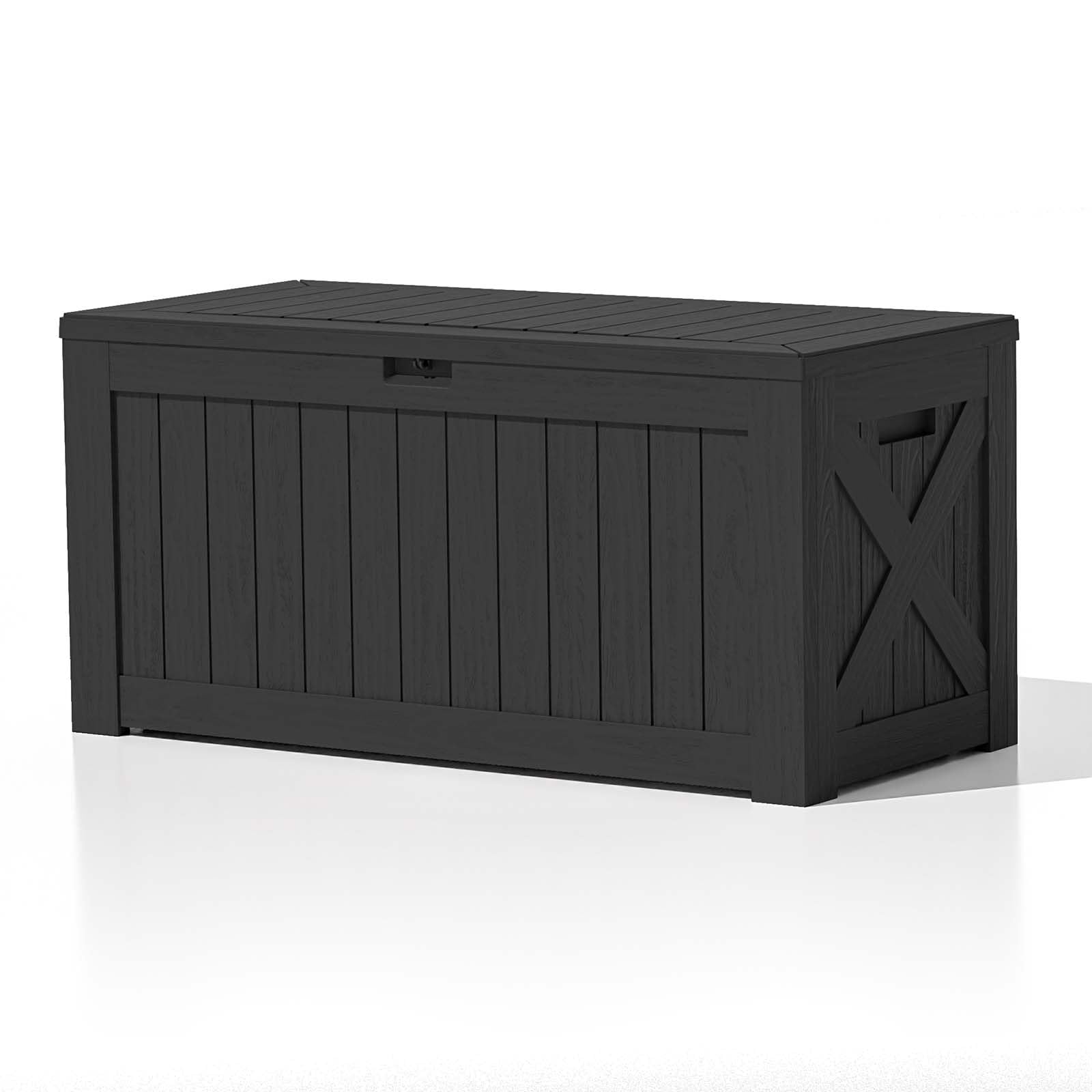 VICTONE 120 Gallon Large Deck Box, Outdoor Lockable Storage Box for Gardening Tools, Waterproof Deck Box for Patio Furniture, Black