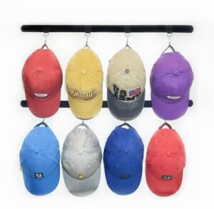 etowifa adhesive hat organizer rack for baseball caps [up to 24 caps] hat hangers holder display for wall, over door closet, room/college dorm storage - 2 magic strips with 8 removable hooks