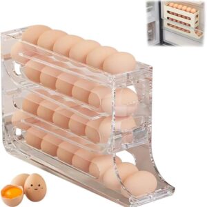 4 Tiers Egg Holder for Fridge, 2024 New Automatic Scrolling Egg Rack Holder, Eggs Dispenser Auto Rolling Large Capacity Egg Organizer Storage Box, Space-Saving Egg Dispenser Holder (Transparent)