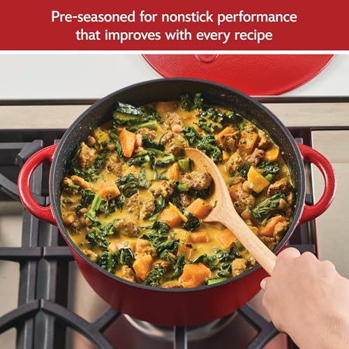 Farberware Disney Bon Voyage Pre-Seasoned Cast Iron Dutch Oven/Casserole Pan with Lid, Suitable for All Stovetops, Including Induction, 4.75 Quart, Red