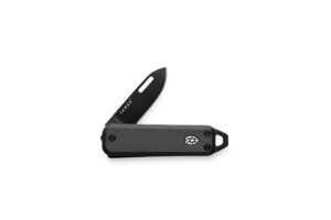 james° the elko folding utility knife minimal edc featuring a compact 1.7" black stainless steel blade, pry bar and flat-head screwdriver, black grip