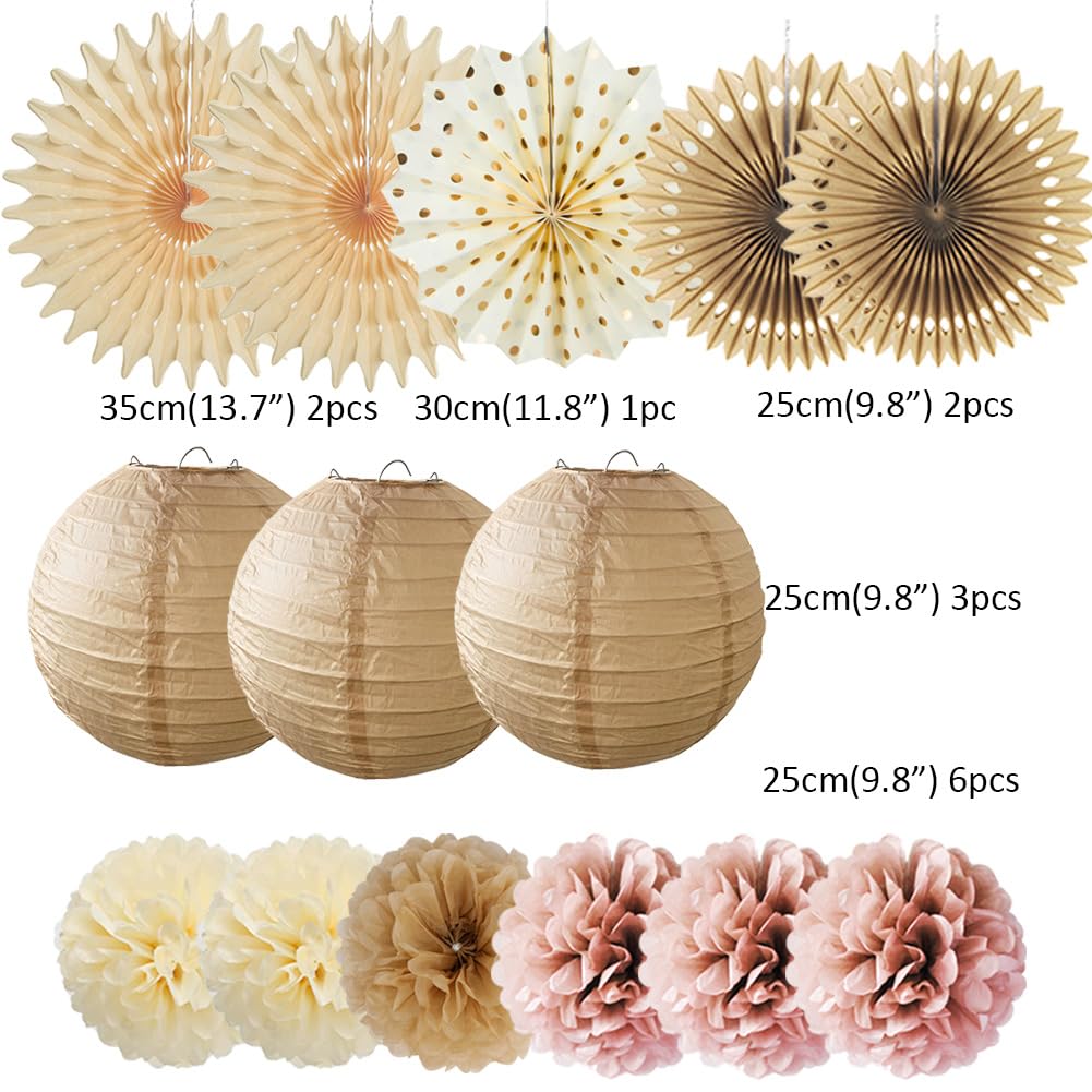 Pink and Beige Boho Party Decorations Pom Poms Dusty Pink and Brown Party Decor Neutral Blush Pink Champagne Party Decorations for Rustic Pink and Cream Birthday Baby Shower Wedding Engagement