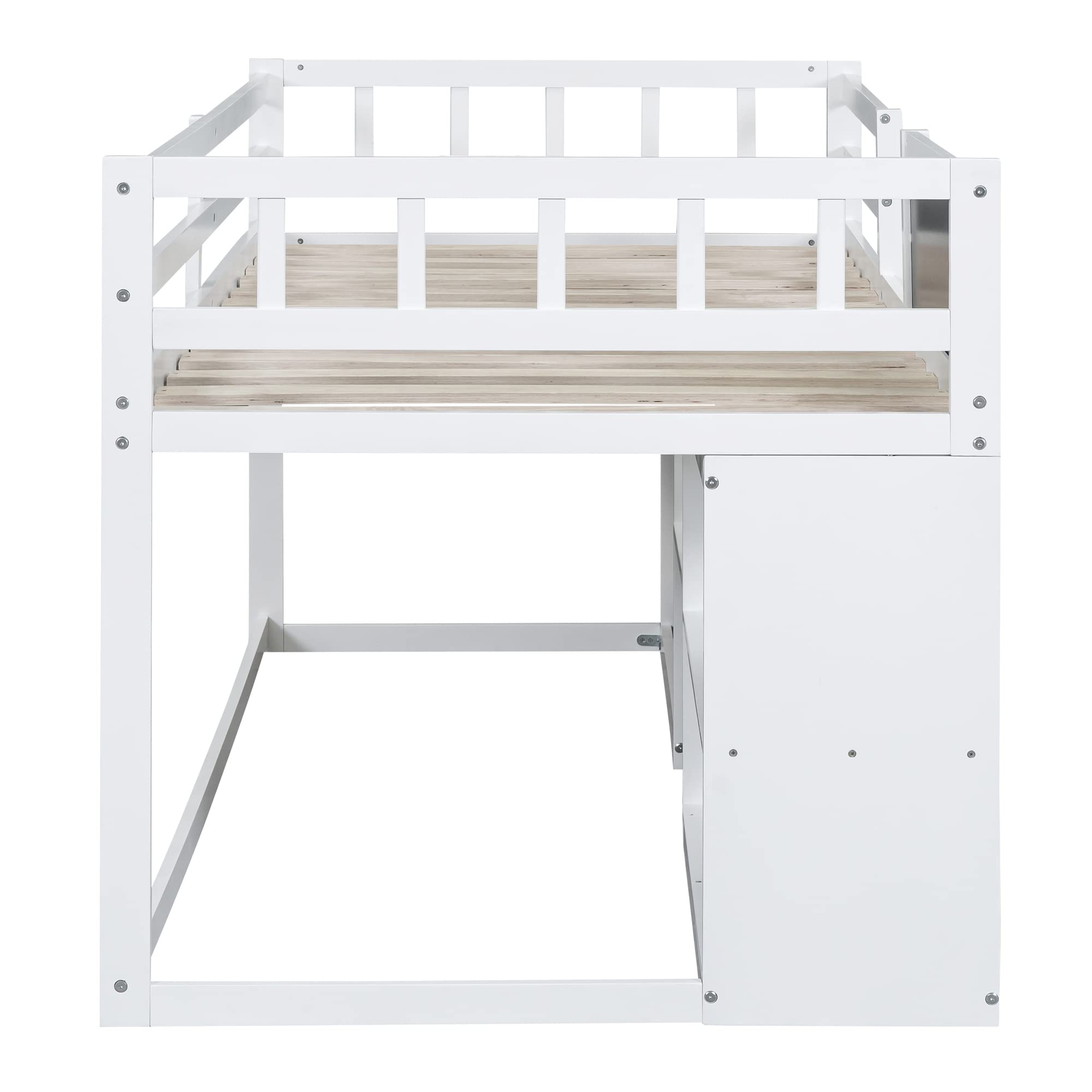 Harper & Bright Designs Twin Size Low Loft Bed with Storage Shelves and Drawers, Wooden Twin Size Loft Bed with Rolling Desk and Chalkboard, for Kids Teens Girls Boys - White