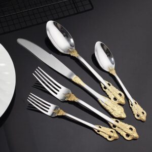 ELiTA ESSENTIALS Luxury 30 Pcs Silverware Set, Royal Flatware Set, Modern 304 Stainless Steel Flatware, Cutlery, Tableware. Serving 6. (Gold & Silver)