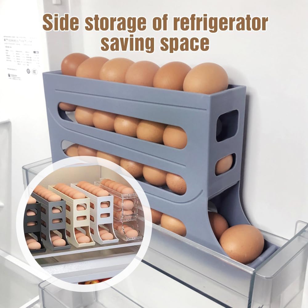 4 Tiers Egg Holder for Fridge, 2024 New Automatic Scrolling Egg Rack Holder, Eggs Dispenser Auto Rolling Large Capacity Egg Organizer Storage Box, Space-Saving Egg Dispenser Holder (Transparent)