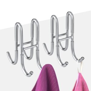 PEUTIER 2pcs Shower Glass Door Hooks, 304 Stainless Steel Over Shower Door Hooks Double Sided Usable Shower Towel Hooks Drilling-Free Towels Hanger for Bathroom (Silver)