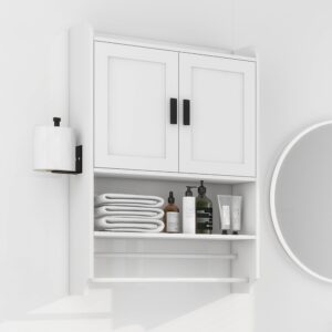 Bathroom Wall Medicine Cabinet over the Toilet Storage Cabinet Wall Mounted with Doors,Adjustable Shelf,Towel Bar and Paper Holder,Medicine Cabinet for Bathroom Modern White Large 22''LX7.5‘’WX32.5‘’