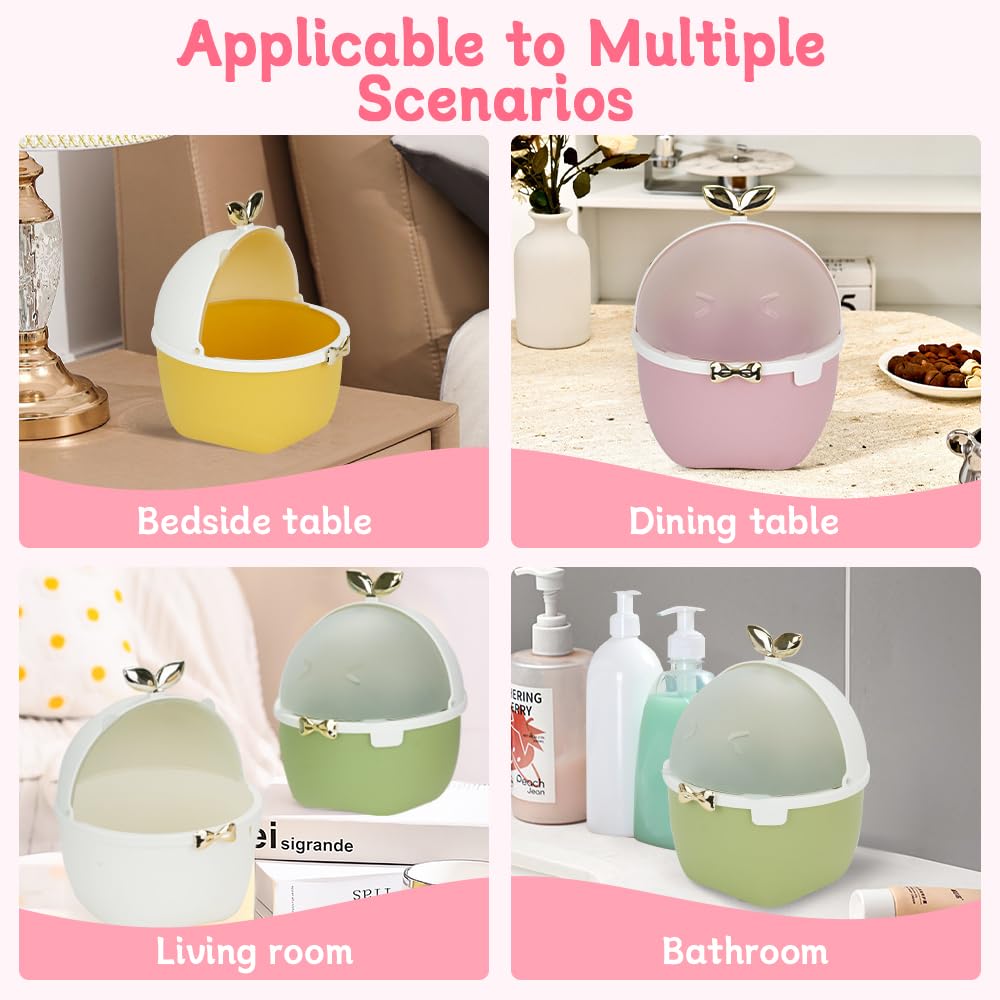 DIBALIYI Mini Desk Can with Lid, Cute Bedroom Trash Can and 3 Rolls Can Liners, Cartoon Animal Desktop Dust can for Office Car Kitchen Bathroom, 19.5 * 15 * 15cm (Green)