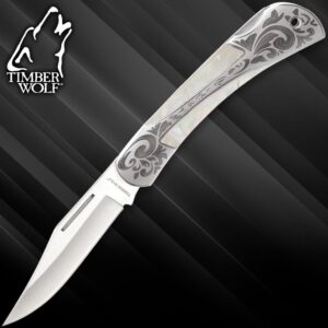 Timber Wolf Gentleman’s Genuine Pearl Pocket Knife | 3 1/4” Stainless Steel Clip Point Blade | Genuine Pearl Inlays | Nickel Silver Bolsters | Lockback Mechanism | 7 1/2" Overall Length