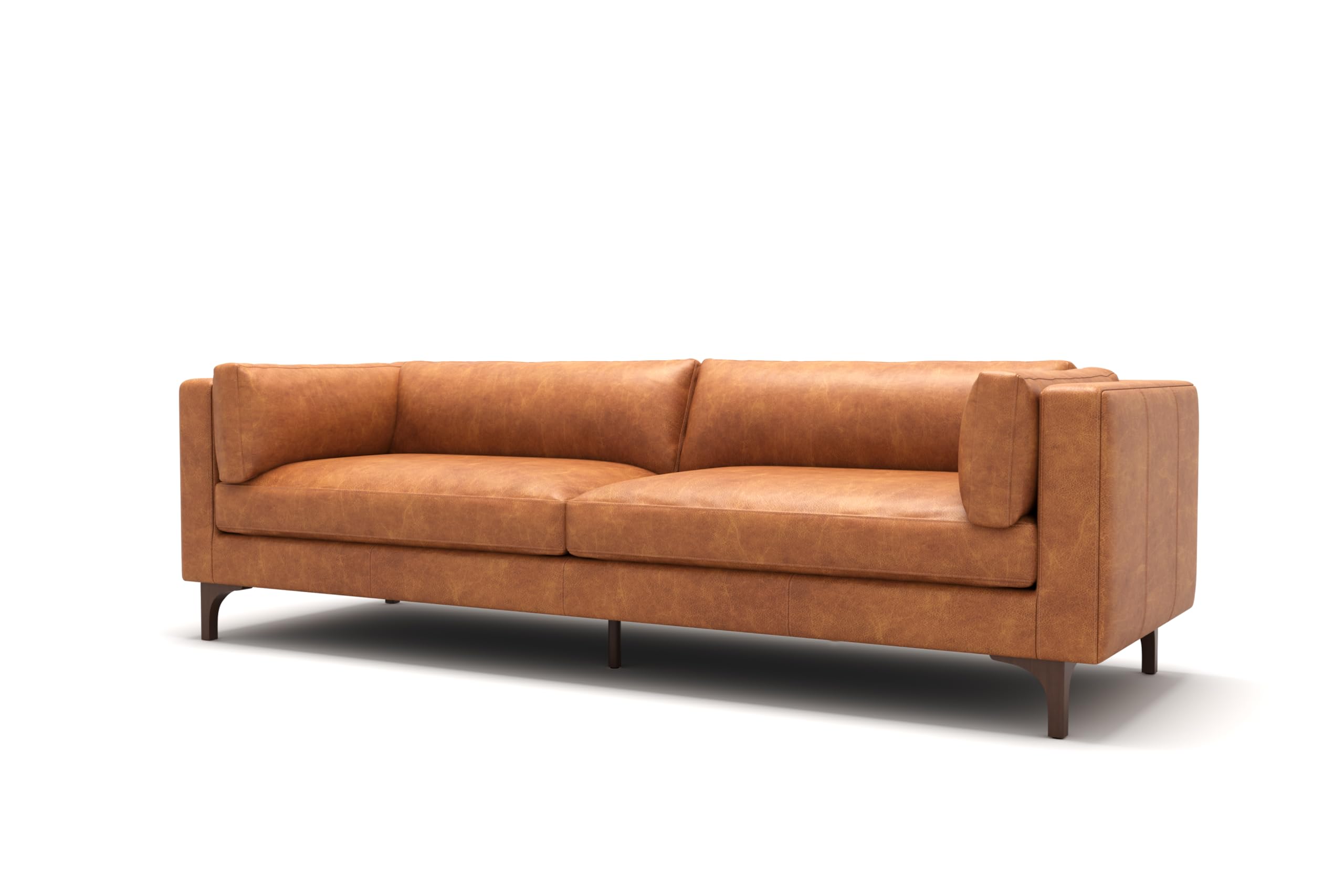 Valencia Mary Leather Couch 93" | Top Grain Nappa 11000 Leather Wide Seat, Solid Wood Frame, Plush Cushioning, Top-Stitched French Seams, Saddle Tan