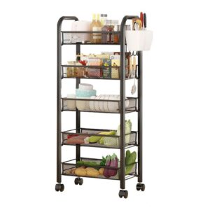 goodliest rolling carts with wheels, metal 5 tier kitchen storage cart with baskets for office bathroom kitchen laundry room narrow places (black)