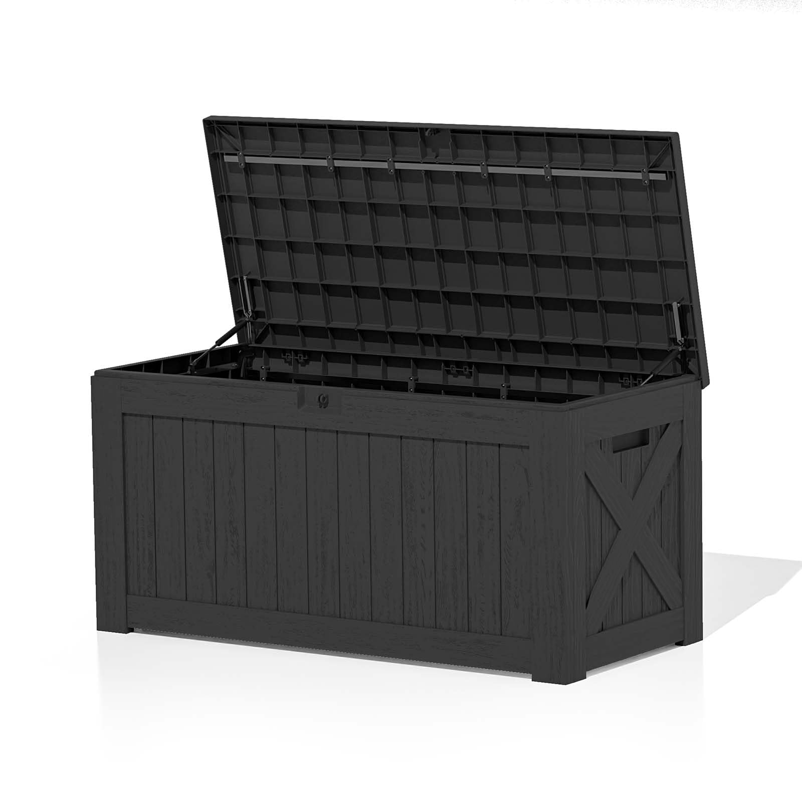 VICTONE 120 Gallon Large Deck Box, Outdoor Lockable Storage Box for Gardening Tools, Waterproof Deck Box for Patio Furniture, Black