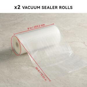 8" x 50' Vacuum Sealer Rolls, 2 Pack with 5 Liquid Block Bags, Perfect for Food Storage, Sous Vide, and Meal Preparation, Lock Fresh and Nutrients