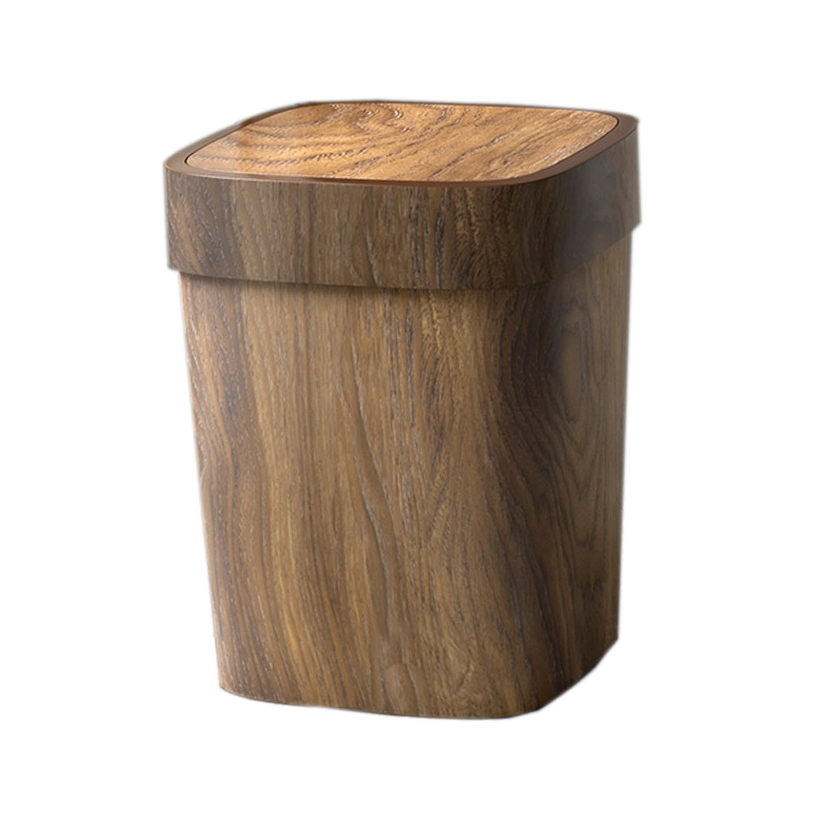 Imitation Wood Trash Can Rectangular Trash Bin Waste Basket Compact Garbage Container Bin for Bedroom Living Room Kitchen, S