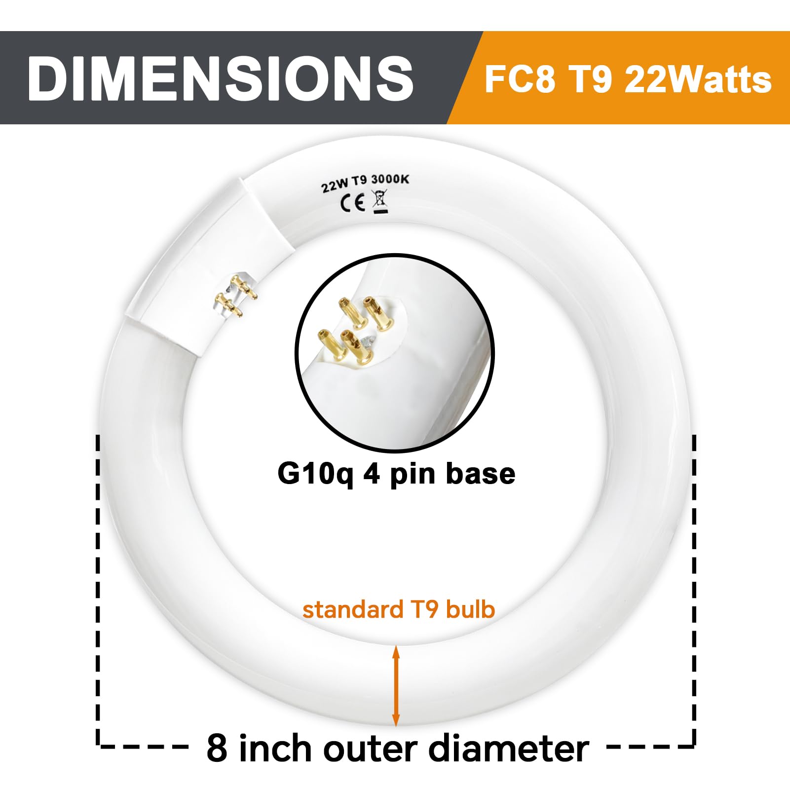 Celiwace FC8T9/WW 22 Watt and FC12T9/WW 32 Watt Set, 8 inch T9 22W Circular Light Bulbs Warm White, 12'' 32W Circline Fluorescent Bulb CRI 80, Soft White 3000K G10q