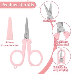 Folding Scissors Small Scissors Travel Scissors Safety Scissors Stainless steel Mini Scissors with Safety Cap Cute Scissors for Scrapbook Cutting Sewing DIY Handmade Daily and Travel Use (5 Pack)