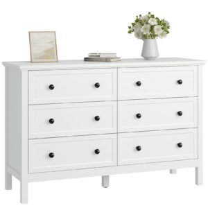 carpetnal white dresser for bedroom, 6 drawer dresser with wide drawer and metal handles, wood dressers & chests of drawers for hallway, entryway.