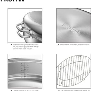 PROPAN Roasting Pan with Rack and Lid 12 Quart,18/10 Stainless Steel Multi-Use Oval Dutch Oven, Induction Compatible Dishwasher/Oven Safe Turkey Roaster,17 Inch