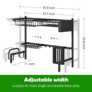 Clothink Over Sink Dish Drainer Drying Rack,Adjustable Dish Drying Rack 29.5" to 35.8" W,Kitchen Sink Drying Rack,Stainless Steel Over The Sink Drying Rack for Kitchen Counter Shelf